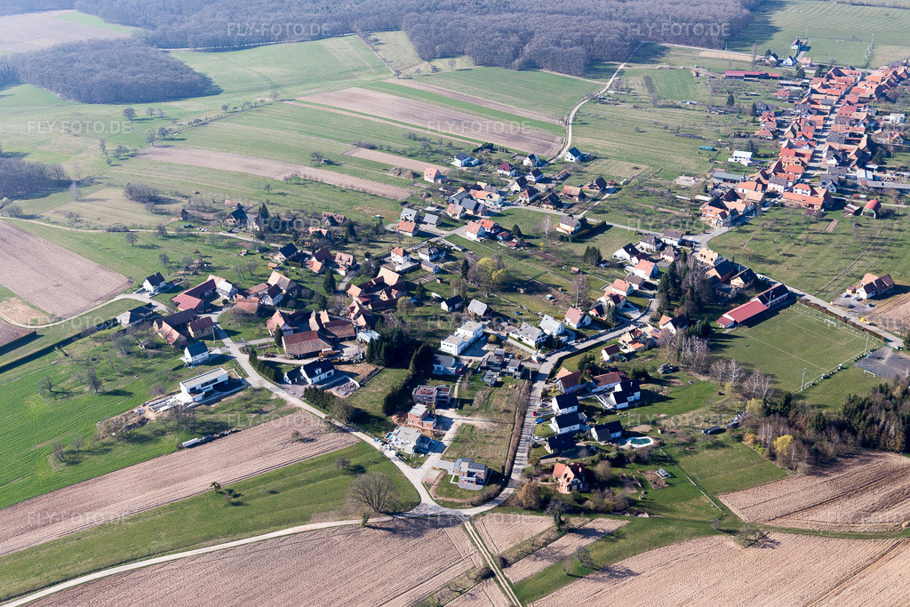 Luftbild: Ortsansicht in Eschbach im Bundesland Bas-Rhin in Frankreich. Foto: IMG_097468.jpg vom 16.03.2017 durch Werner Riehm/FLY-FOTO.de