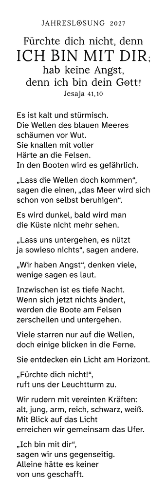 Jahreslosung 2027 Gedicht Leuchtturm | Beim Erwerb einer Lizenz für den Text bekommst du automatisch eine hochaufgelöste Bilddatei mit dem Text. Du hast die freie Wahl, ob du diese Bilddatei mit dem Text druckst (nur für große Formate empfohlen) oder ob du dir den Text des Gedichtes kopierst und als „echten“ Text in deinem Layout einfügst.