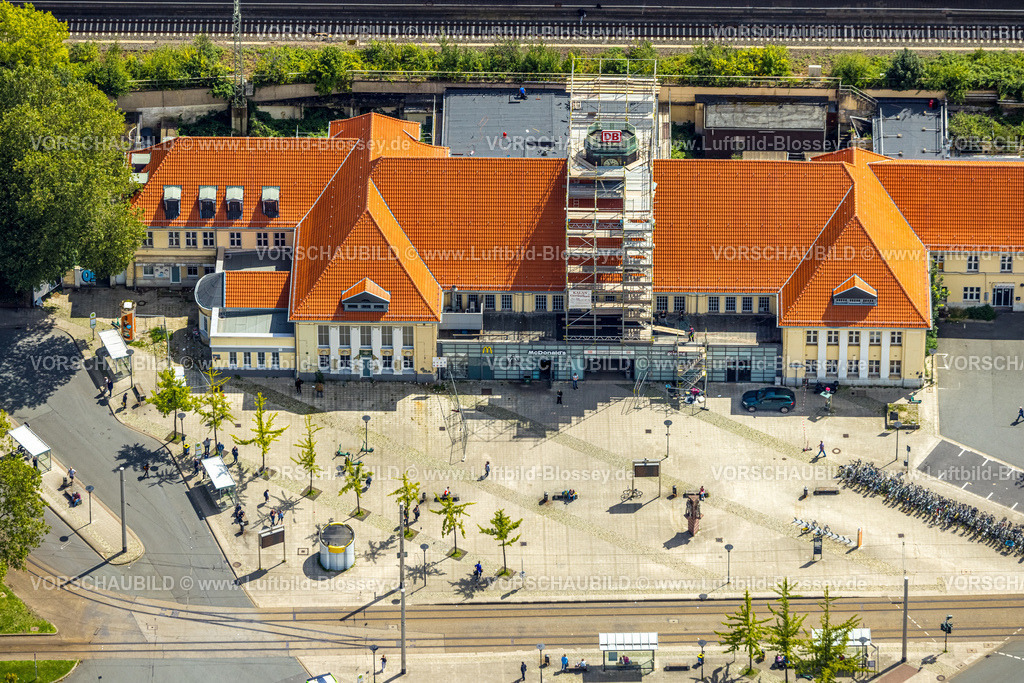 Herne230802776 | Luftbild, Wanne-Eickel Hauptbahnhof, Baustelle mit Renovierung, Wanne, Herne, Ruhrgebiet, Nordrhein-Westfalen, Deutschland