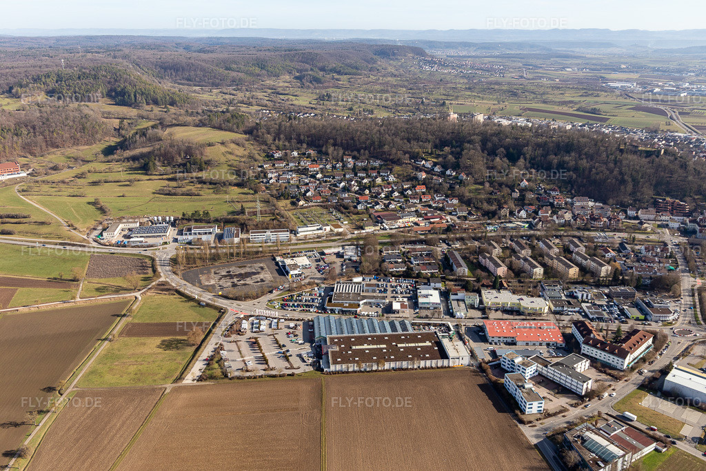 Luftbild: Gewerbegebiet Daimlerstr in Herrenberg im Bundesland Baden-Württemberg in Deutschland. Foto: IMG_125186.jpg vom 20.02.2021 durch Werner Riehm/FLY-FOTO.de