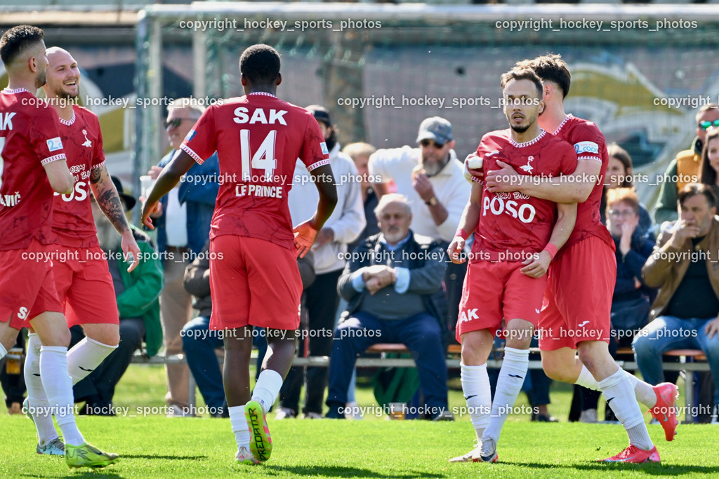 SV Donau Klagenfurt vs. SAK | Jubel SAK, #21 Zan Benedicic SAK, #24 Jovan Koprivica SAK, #14 Andre Le Prince Chedjou Fonkou SAK, #9 Sinan Samardzic SAK, SV Donau Klagenfurt vs. SAK, SV Donau Klagenfurt vs. SAK am 11.04.2026 in Klagenfurt (Sportplat Donau ), Austria, (Photo by Bernd Stefan)