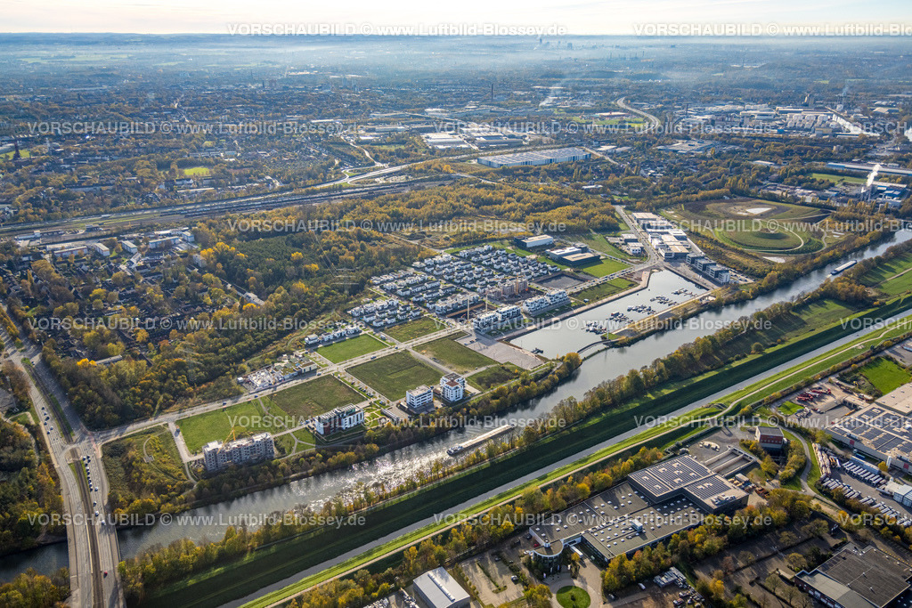Gelsenkirchen221101778suedlich | Luftbild, Hafenquartier Graf Bismarck am Yachthafen Stoelting-Marina, Bismarck, Gelsenkirchen, Ruhrgebiet, Nordrhein-Westfalen, Deutschland