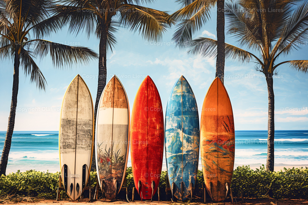 Surfbretter am Strand gemalt | Strand mit Surfbrettern