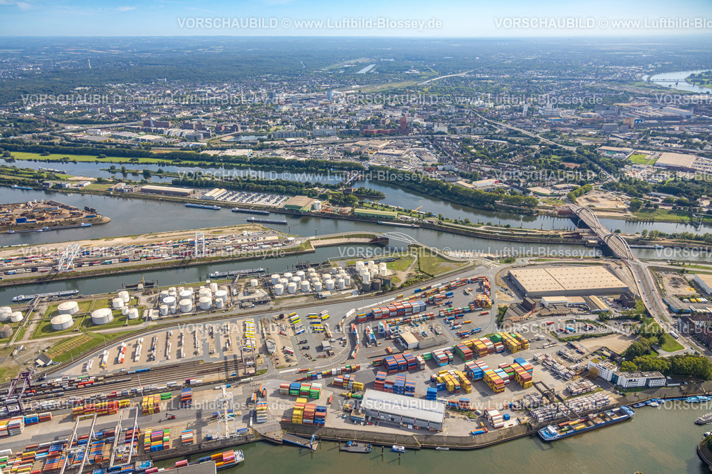 Duisburg250903965 | Luftbild, Duisburg Hafen mit Ruhrort Container Terminal, Ölinsel und Kohleninsel, Fluss Ruhr mit Ruhrschleuse DuisburgPontwert und Rhein-Herne-Kanal, Karl-Lehr-Brücke, Ruhrort, Duisburg, Ruhrgebiet, Nordrhein-Westfalen, Deutschland
