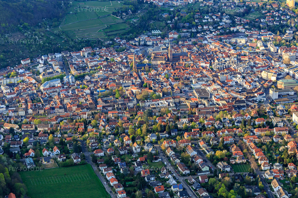 Luftbild: Altstadtansicht aus Süden in Neustadt an der Weinstraße im Bundesland Rheinland-Pfalz in Deutschland. Foto: IMG_106603.jpg vom 17.04.2018 durch Werner Riehm/FLY-FOTO.de