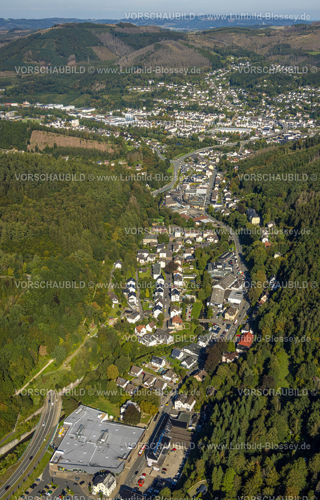 Plettenberg230908239 | Luftbild, Ortsansicht Auf der Weide, Ortsteil Kersmecke und Eiringhausen, Waldgebiet mit Waldschäden, Plettenberg, Sauerland, Nordrhein-Westfalen, Deutschland