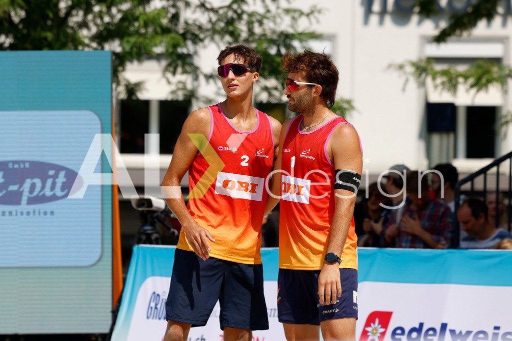 Obi BeachTour 2026 - Basel | BASEL, SWITZERLAND - JULY 19: LEO DILLIER (SUI) and LUC EMANUEL FLÜCKIGER (SUI) during the Obi BeachTour 2026 match between DILLIER / FLÜCKIGER (SUI) and HAGENBUCH / HAUSSENER (SUI) at Barfüsserplatz on July 19, 2026 in Basel, Switzerland. - Realisiert mit Pictrs.com