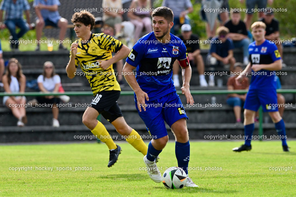 FC Faakersee vs. Union Matrei | #16 Tobias Felix Waldner FC Faakersee, #10 Jonathan Panzl Matrei, FC Faakersee vs. Union Matrei, FC Faakersee vs. Union Matrei am 18.08.2024 in Finkenstein (Sportplatz Faakersee), Austria, (Photo by Bernd Stefan)