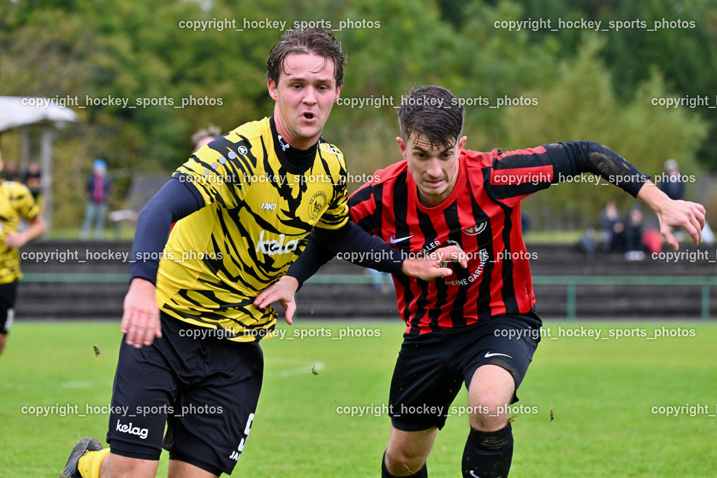 FC Faakersee vs. FC-WR Nussdorf Debant | #5 Cajetan Maria Thaddäus Kolig FC Faakersee, #24 Dusan Simic FCWR Nussdorf Debant, FC Faakersee vs. FC-WR Nussdorf Debant, FC Faakersee vs. FC-WR Nussdorf Debant am 28.09.2024 in Finkenstein (Sportplatz Faakersee), Austria, (Photo by Bernd Stefan)