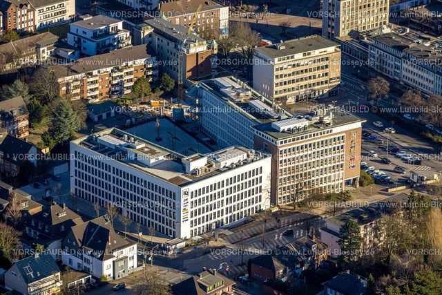 Bottrop240107492 | Luftbild, Neues Bauknecht-Quartier mit Baustelle am RAG Gebäude an der Hans-Böckler-Straße am Gleiwitzer Platz, Altstadt, Bottrop, Ruhrgebiet, Nordrhein-Westfalen, Deutschland
