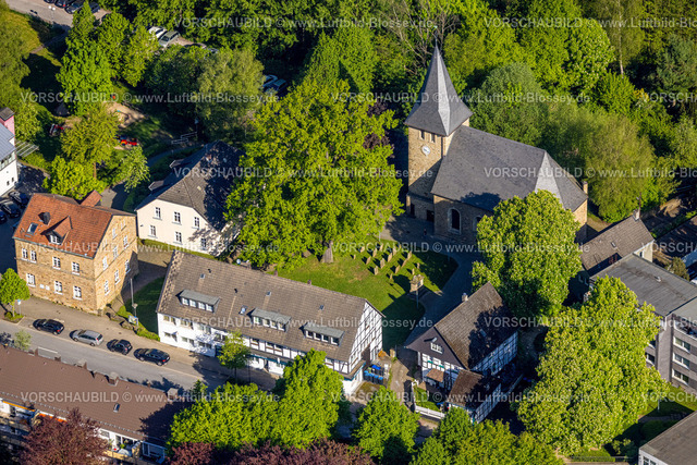 Herdecke240503038 | Luftbild, Ender Dorfkirche und Friedhof, Kriegerdenkmal schlafender Löwe, Westende, Herdecke, Ruhrgebiet, Nordrhein-Westfalen, Deutschland