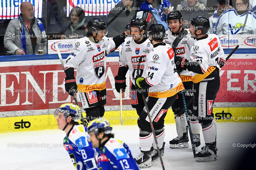 EC IDM Wärmepumpen VSV vs. Pioneers Vorarlberg | Jubel Pioneers Vorarlberg, #4 Ramon Schnetzer Pioneers Vorarlberg, #14 Eric Florchuk Pioneers Vorarlberg, EC IDM Wärmepumpen VSV vs. Pioneers Vorarlberg, EC IDM Wärmepumpen VSV vs. Pioneers Vorarlberg am 22.02.2026 in Villach (Stadthalle Villach), Austria, (Photo by Bernd Stefan)