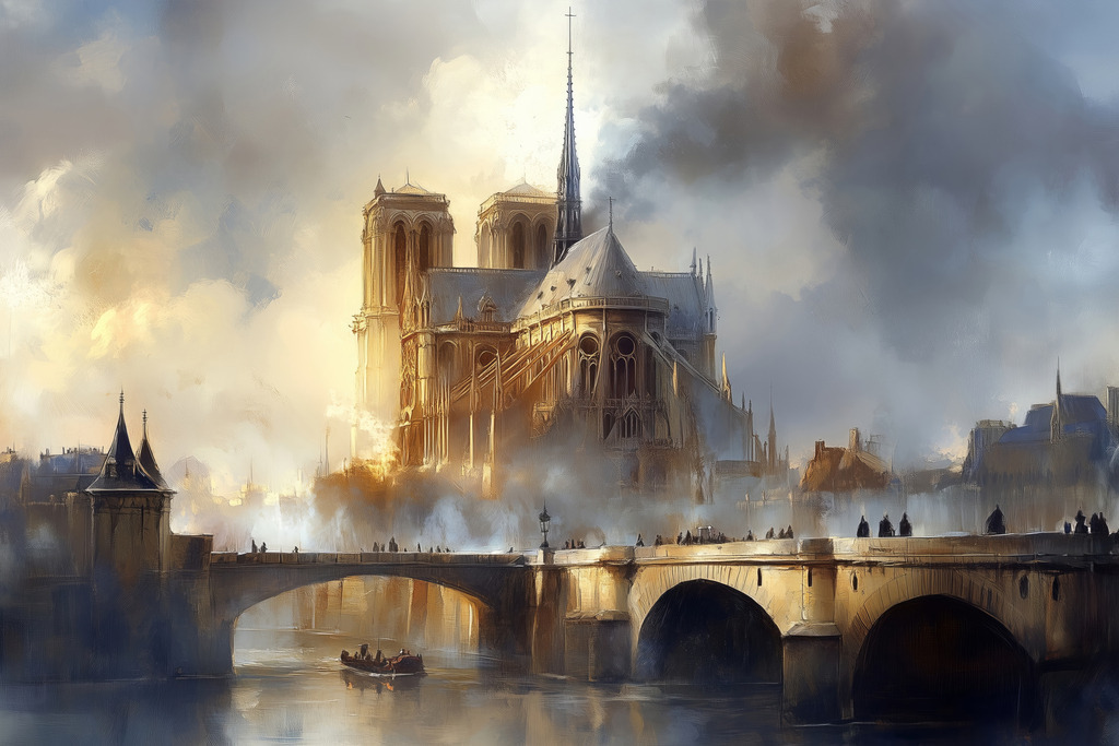 2501033 - Notre Dame de Paris | Blick auf Notre-Dame in Paris im Stil eines klassischen Gemäldes im historischen Look.