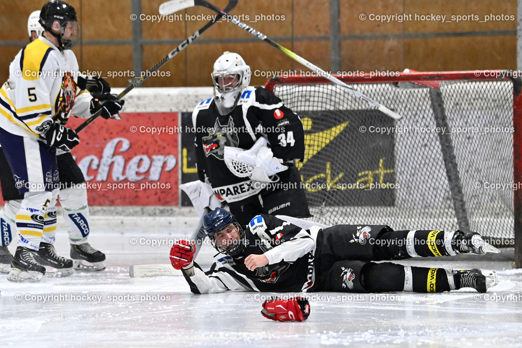 EC Tigers Paternion vs. Tarco Wölfe II | #34 Schleinzer Manuel Tarco Wölfe II, Fliegender Stock, #5 Rauter Marcel EC Tigers Paternion, #19 Werner Maximilian Tarco Wölfe II, EC Tigers Paternion vs. Tarco Wölfe II, EC Tigers Paternion vs. Tarco Wölfe II am 19.12.2024 in Spittal an der Drau (Eissportzentrum Spittal), Austria, (Photo by Bernd Stefan)