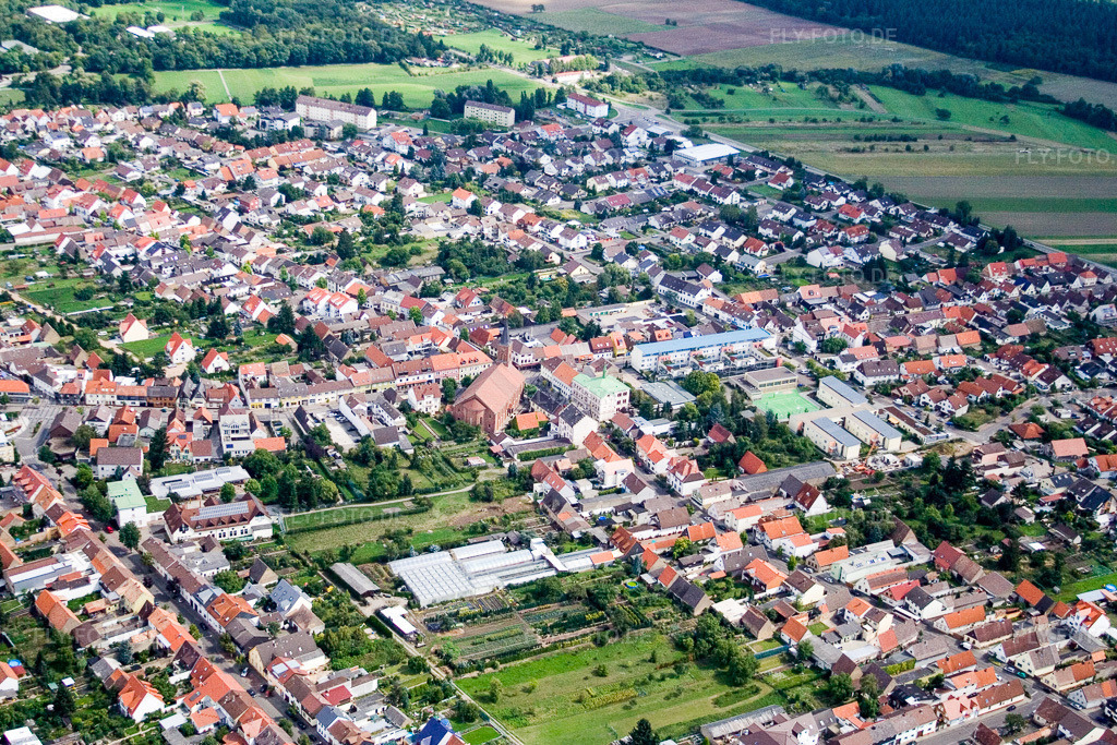 Luftbild: Ortsansicht von Südwesten im Ortsteil Wiesental in Waghäusel im Bundesland Baden-Württemberg in Deutschland. Foto: IMG_12845.jpg vom 24.08.2008 durch Werner Riehm/FLY-FOTO.de