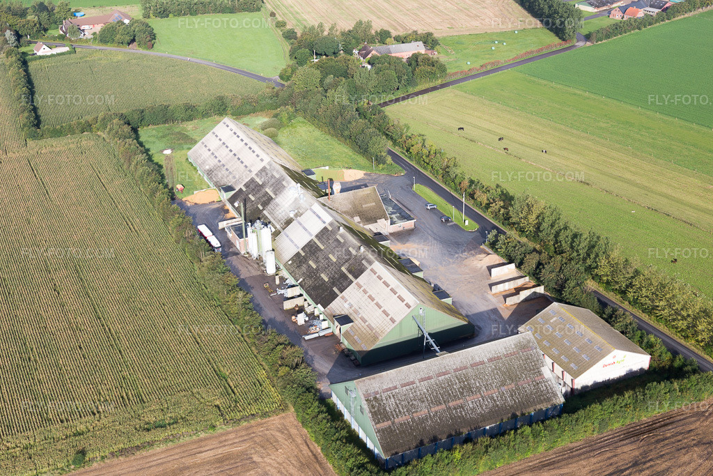 Aerial view: View of the town in Janderup in the state South Denmark, Denmark. – Photo: IMG_103468.jpg taken on 09/16/2017 by Werner Riehm/FLY-FOTO.com – Resolution of the original: 5087 x 3391 px