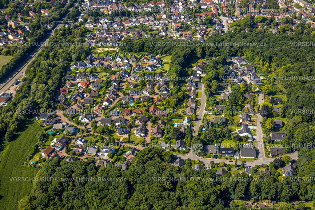 Gladbeck250800156 | Luftbild, Wohngebiet Heinrich-Krahn-Straße mit Waldstück, Zweckel, Gladbeck, Ruhrgebiet, Nordrhein-Westfalen, Deutschland