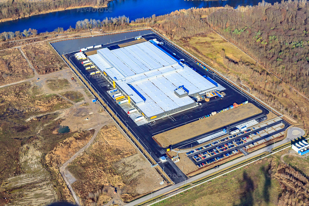 Luftbild: neues Netto Logistikcenter im Industriegebiet Oberwald in Wörth am Rhein im Bundesland Rheinland-Pfalz in Deutschland. Foto: IMG_23240.jpg vom 02.12.2009 durch Werner Riehm/FLY-FOTO.de