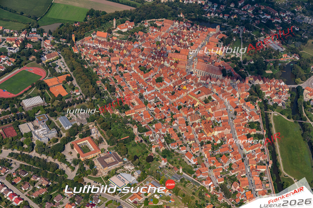 aktuelles Luftbild von  Dinkelsbuehl - Luftaufnahme wurde 2019 von https://frankenair.de mittels Flugzeug (keine Drohne) erstellt.