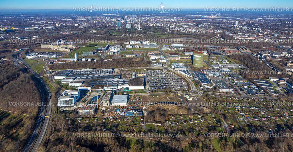 Dortmund230200505 | Luftbild, Gewerbegebiet Phoenix West Übersicht, Gasometer, Hörde, Dortmund, Ruhrgebiet, Nordrhein-Westfalen, Deutschland