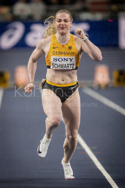 World Athletics Indoor Championships Kujawy Pomorze 26, 21.03.2026 | TORUN, POLAND - MARCH 21:  Philina Marianne SCHWARTZ (GER) competes in the women's 60m 1st round during the World Athletics Indoor Championships Kujawy Pomorze 26 on day 2 / session 1 at Kujawsko-Pomorska Arena Torun on March 21, 2026 in Torun, Poland. 