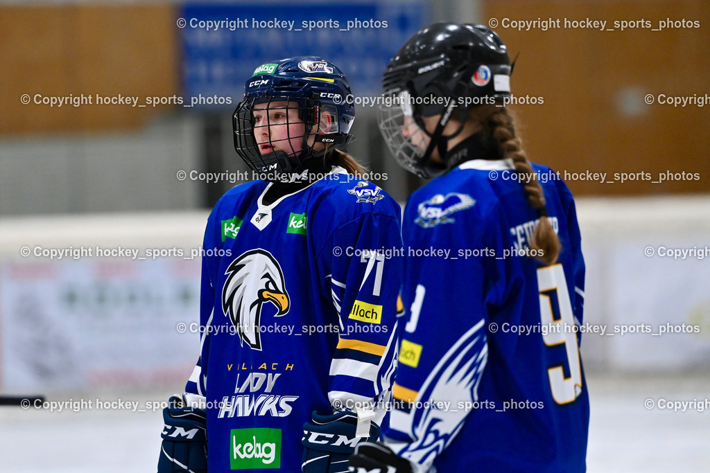 Wildcats Paternion vs. Lady Hawks  | #71 Holzner Lena LADY HAWKS, #9 Pesendorfer Zoe LADY HAWKS, Wildcats Paternion vs. Lady Hawks , Wildcats Paternion vs. Lady Hawks  am 27.01.2025 in Spittal an der Drau (Eissportzentrum Spittal), Austria, (Photo by Bernd Stefan)