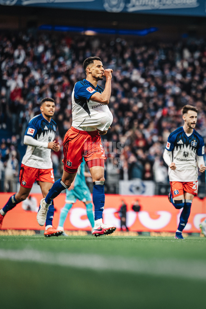 Fußball | Männer | Saison 2025/2026 | 1. Fußball-Bundesliga | 31. Spieltag | Hamburger SV vs. TSG Hoffenheim | 25.04.2026 | Torjubel Robert Glatzel (#9, HSV)