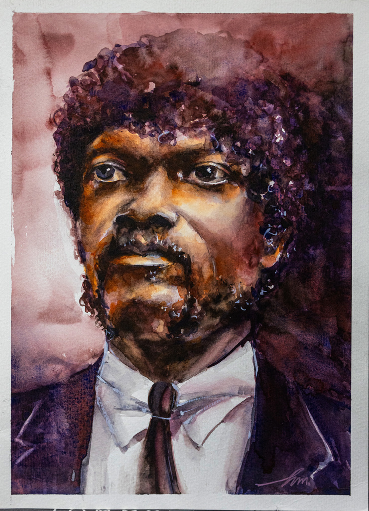 Pulp Fiction Portait | Pulp Fiction, Samuel L. Jackson
Aquarell Portrait
im Original BxH: 23x31 cm - Realisiert mit Pictrs.com