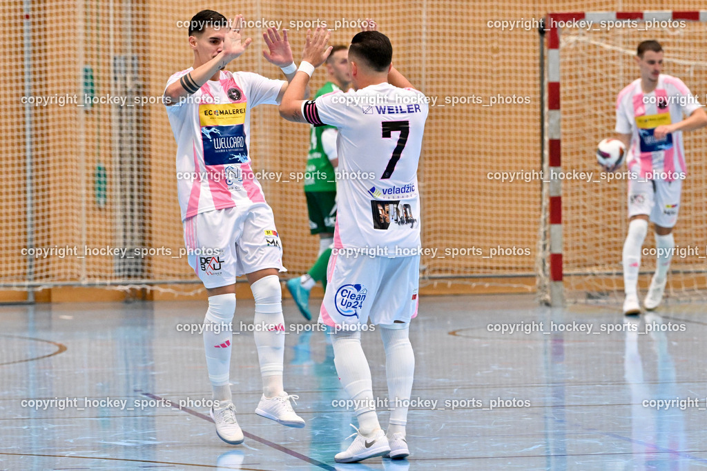 Carinthia Flamengo Futsal Club vs. FC Ljuti Krajisnici | Jubel Carinthia Flamengo, #7 Enes Brdjanovic Carinthia Flamengo, #72 Armin Kahvedzic Carinthia Flamengo, Carinthia Flamengo Futsal Club vs. FC Ljuti Krajisnici, Carinthia Flamengo Fusal Club vs. FC Ljuti Krajisnici am 12.10.2025 in Klagenfurt (Ballspielhalle Viktring), Austria, (Photo by Bernd Stefan)