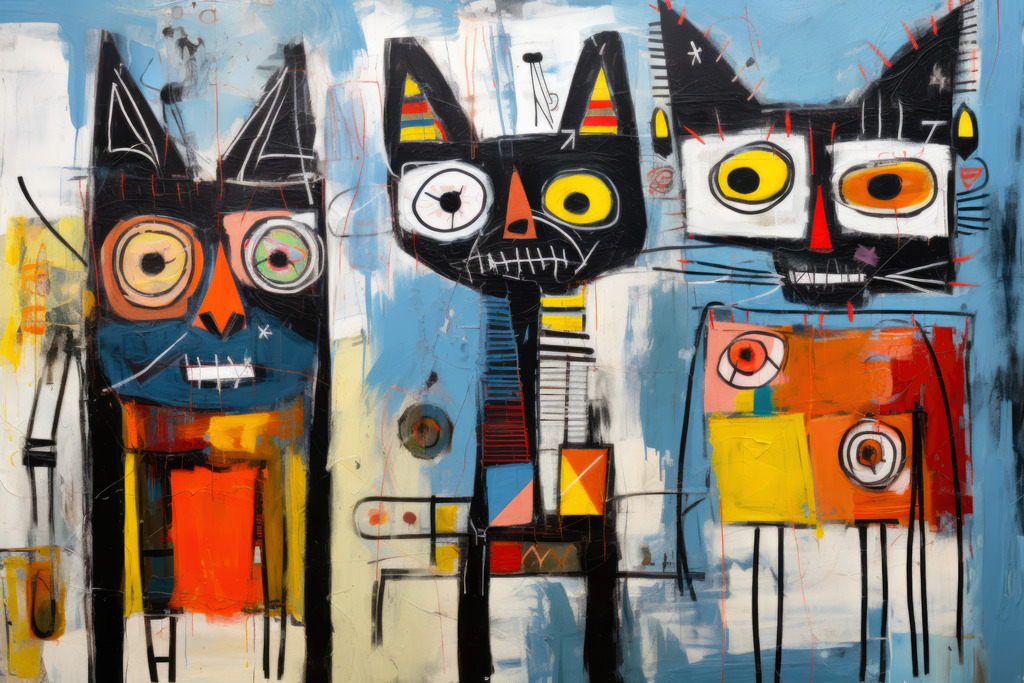 2307115 - Drei Katzen | Sehr abstraktes Bild von drei Katzen im bunten Street-Art-Graffiti-Stil.