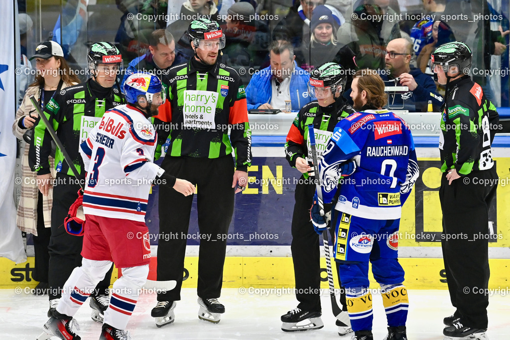 EC IDM WÄRMEPUMPEN VSV vs. EC Red Bull Salzburg | HRIBAR MATJAZ Referee, GROZNIK BOSTJAN Referee, PIRAGIC TRPIMIR Referee, ZGONC GASPER JAKA Referee, #3 Schneider Peter EC Redbull Salzburg, #9 RAUCHENWALD Alexander EC VSV, EC IDM WÄRMEPUMPEN VSV vs. EC Red Bull Salzburg, EC IDM WÄRMEPUMPEN VSV vs. EC Red Bull Salzburg am 17.01.2025 in Villach (Stadthalle Villach), Austria, (Photo by Bernd Stefan)