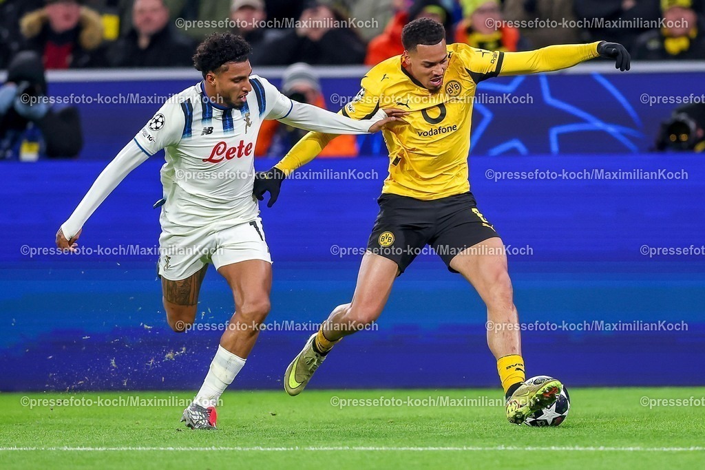 UCL17022601036 | 17.02.2026, Fußball, UEFA Champions League, Borussia Dortmund - Atalanta Bergamo, BVB Stadion, Play-Offs Hinspiel, Saison 2025 2026: Ederson&nbsp;dos Santos Lourenco da Silva(Atalanta Bergamo #13) im Zweikampf gegen  Felix Nmecha&nbsp;(BVB #08)  Regulations prohibit any use of photographs as image sequences and or quasi-video.
