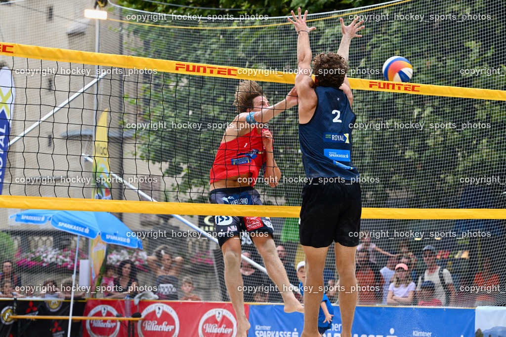 Kärntner Landesmeisterschaft Beach Volleyball | #2 FRIEDL Felix, #2 SPONER Philipp, Kärntner Landesmeisterschaft Beach Volleyball, Kärntner Landesmeisterschaft Beach Volleyball am 18.08.2024 in Villach (Rathausplatz Villach), Austria, (Photo by Bernd Stefan)