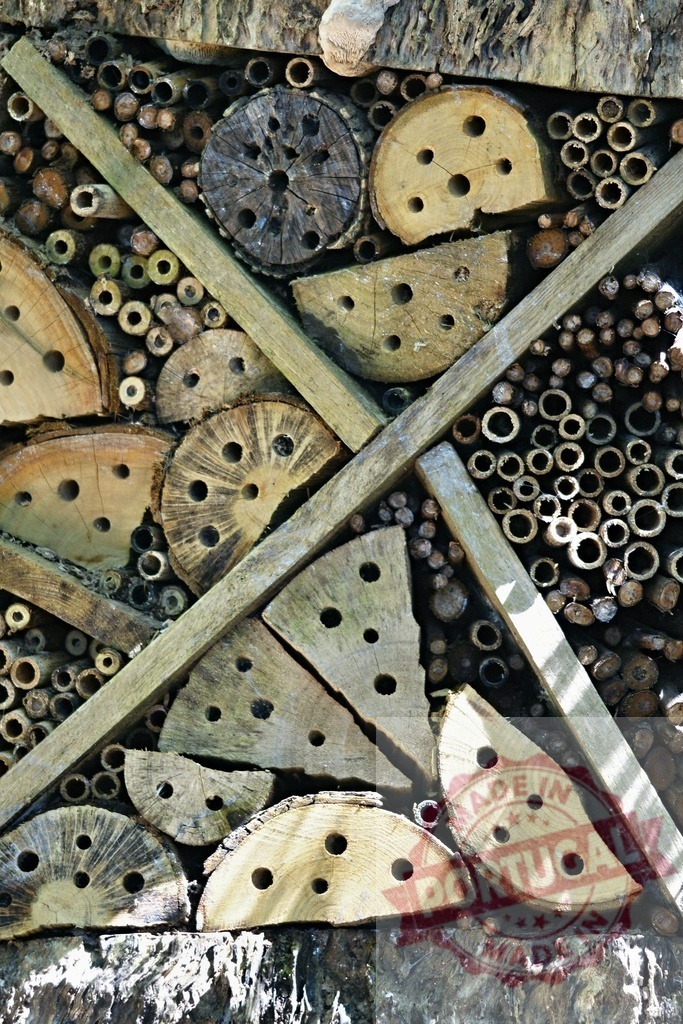Insect hotel providing natural habitat for biodiversity | Insect hotel with wood and bamboo creating nesting sites for wildlife conservation - Realisiert mit Pictrs.com