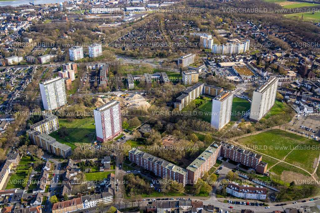 Duisburg230303100 | Luftbild, Hochhäuser in Hochheide, Wohnpark Hochheide, Die Weißen Riesen, Baustelle, Hochheide, Duisburg, Ruhrgebiet, Nordrhein-Westfalen, Deutschland