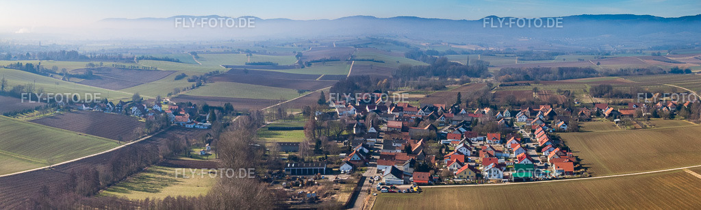 Panorama der Dorfansicht von Osten | Luftbild: Panorama der Dorfansicht von Osten im Ortsteil Kleinsteinfeld in Niederotterbach im Bundesland Rheinland-Pfalz in Deutschland. Foto: IMG_37353-Bearbeitet.jpg vom 07.02.2011 durch Werner Riehm/FLY-FOTO.de - Realisiert mit Pictrs.com