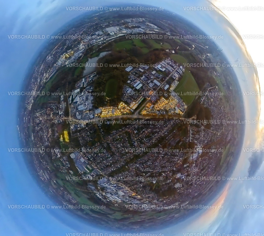 Hamm231190126PotthoffAutomeile-topaz | Luftbild, Nachtaufnahme, leuchtendes Autohaus Potthoff Autohändler, kreisrunder Parkplatz für PKW, Erdkugel, Fisheye Aufnahme, Fischaugen Aufnahme, 360 Grad Aufnahme, tiny world, little planet, fisheye Bild, Bockum-Hövel, Hamm, Ruhrgebiet, Nordrhein-Westfalen, Deutschland