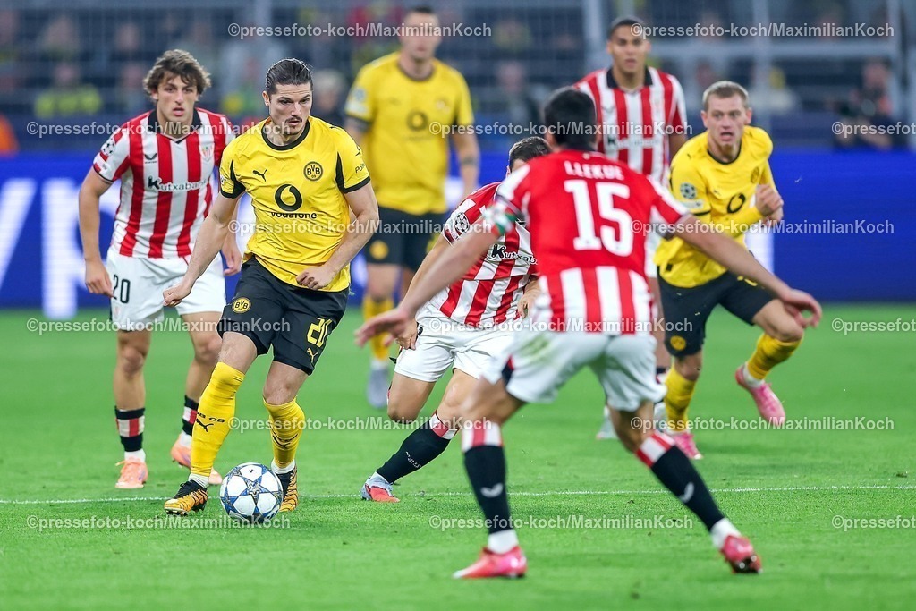 UCL01102501097 | 01.10.2025, Fußball, UEFA Champions League, Borussia Dortmund - Athletic Club Bilbao, BVB Stadion, 2. Spieltag, Saison 2025 2026: Marcel Sabitzer (BVB #20)  Regulations prohibit any use of photographs as image sequences and or quasi-video.