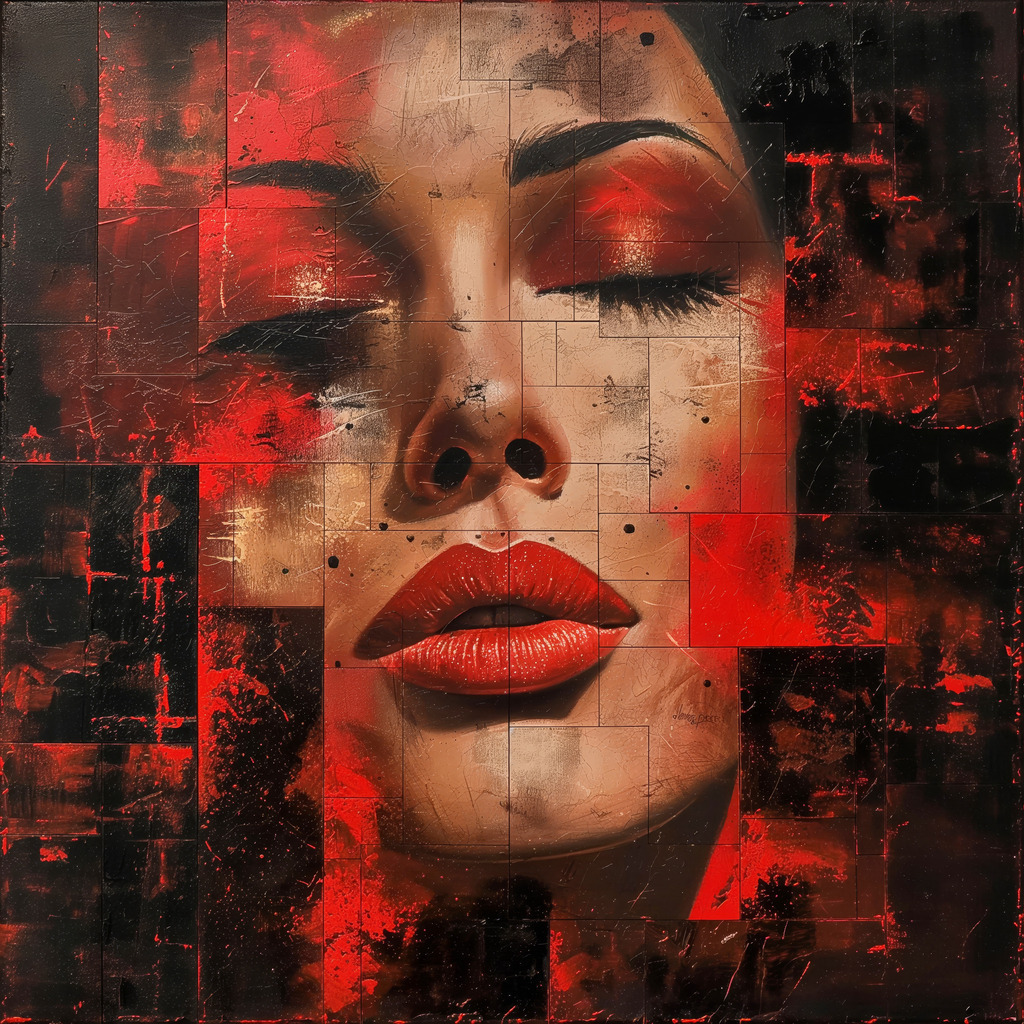 2404013 - Frau in rot | Modernes Porträt einer Frau in dunklen und roten Farbtönen im Stil eines Gemäldes.