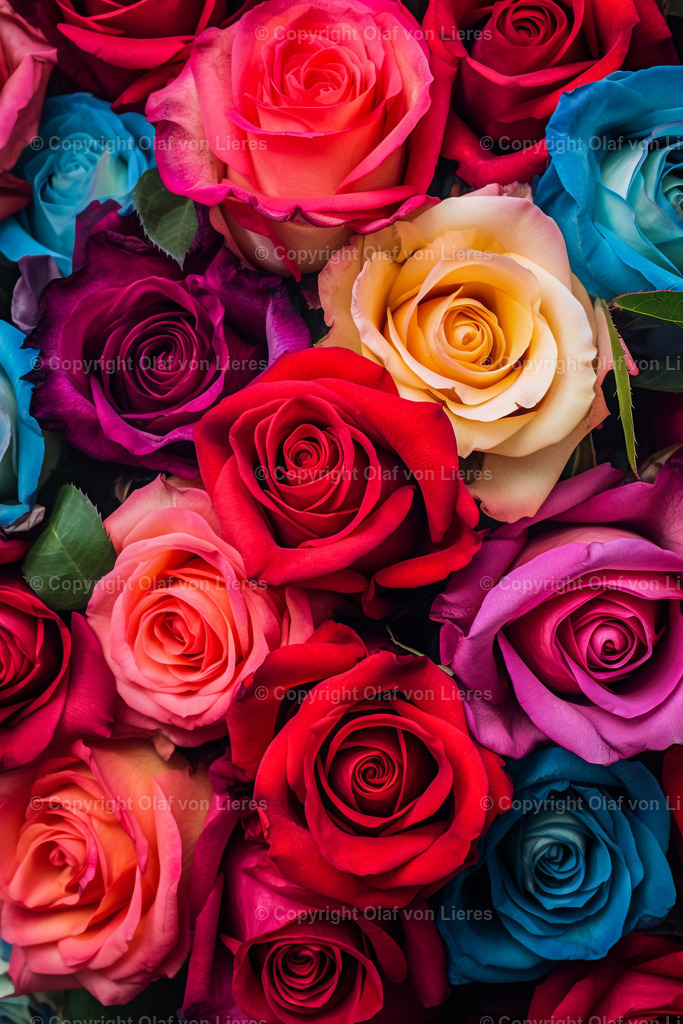 bunte Rosen als Wandbild | viele Rosen in bunten Farben formatfüllend