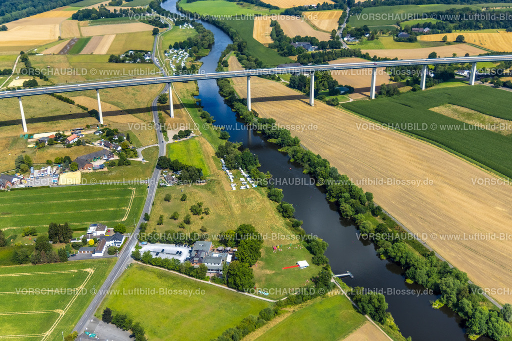 Muelheim220802771 | Luftbild, Franky`s Wasserbahnhof Mintard Hotel am Fluss Ruhr, Mintarder Ruhrtalbrücke, Campingplatz Am Damm, Saarn, Mülheim an der Ruhr, Ruhrgebiet, Nordrhein-Westfalen, Deutschland