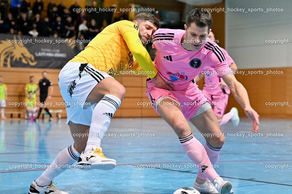 Carinthia Flamengo Futsal Club vs. FC Ljuti Krajisnici | #17 Mirza Jatic FC Ljuti Krajisnici, #8 Ervin Jogis Carinthia Flamengo, Carinthia Flamengo Futsal Club vs. FC Ljuti Krajisnici, Carinthia Flamengo Futsal Club vs. FC Ljuti Krajisnici am 05.01.2025 in Klagenfurt (Ballspielhalle Viktring), Austria, (Photo by Bernd Stefan)