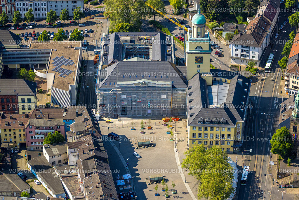 Witten240506906 | Luftbild, Rathaus Witten mit Baustelle Sanierung und Baugerüst, Hauptstraße, Witten, Ruhrgebiet, Nordrhein-Westfalen, Deutschland