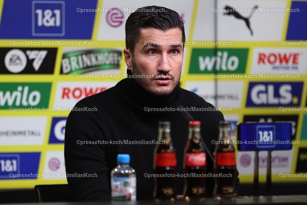 BVB10012501155 | 10.01.2025, Fußball, Borussia Dortmund - Bayer 04 Leverkusen, 1. Fußball Bundesliga, 16. Spieltag, Signal Iduna Park, Saison 2024 2025: Pressekonferenz mit den Trainern nach dem Spiel - Trainer Nuri Sahin (Cheftrainer BVB) bei der PKDFB regulations prohibit any use of photographs as image sequences and or quasi-video.