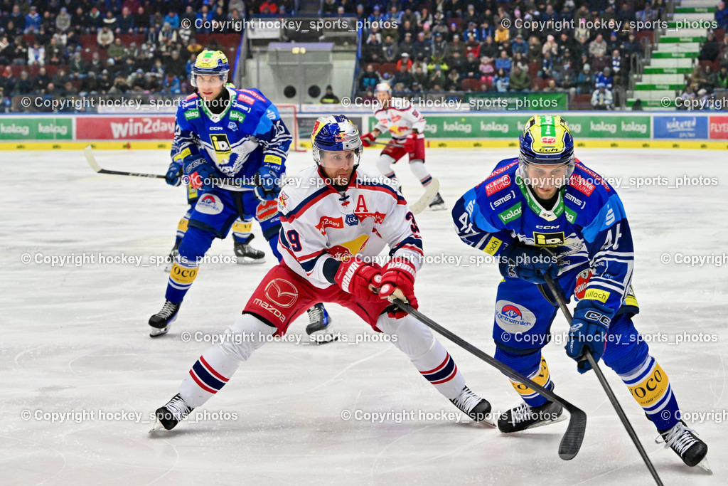 EC IDM WÄRMEPUMPEN VSV vs. EC Red Bull Salzburg | #39 Genoway Charles EC Redbull Salzburg, #46 WALL Alex EC VSV, EC IDM WÄRMEPUMPEN VSV vs. EC Red Bull Salzburg, EC IDM WÄRMEPUMPEN VSV vs. EC Red Bull Salzburg am 17.01.2025 in Villach (Stadthalle Villach), Austria, (Photo by Bernd Stefan)
