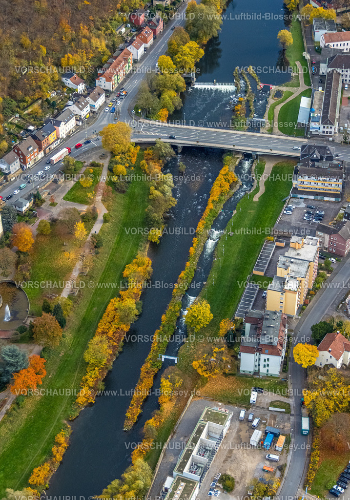 Hagen251101784-2 | Luftbild, Wildwasserpark und Lennebrücke über den Fluss Lenne, Wohngebiet Hohenlimburg, Hagen, Ruhrgebiet, Nordrhein-Westfalen, Deutschland