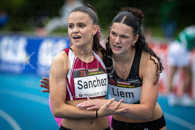 Juniorengala 2026; Mannheim, 14.06.2026 | MANNHEIM, GERMANY - JUNE 14, 2026 : Jil Sanchez (SUI/Switzerland) and Sereina Liem (SUI/Switzerland) after the 100m hurdles final U20  during the Juniorengala 2026 at Michael-Hoffmann-Stadion on June 14, 2026 in Mannheim, Germany.