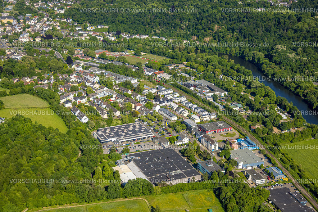 Essen250508962Werden | Luftbild, Medienhaus Ruhr GmbH und BOB Automobile - Renault - Essen, Neubau Wohngebiet zwischen Ruhrtalstraße und Bahnlinie, Werden, Essen, Ruhrgebiet, Nordrhein-Westfalen, Deutschland