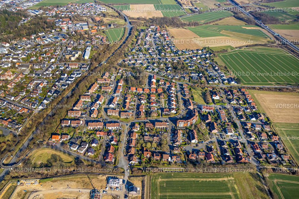 Werl250306020 | Luftbild, Wohngebiet Ortsansicht an der Landesstraße L969, Baustele Baugebiet Auf dem Hönningen, Werl, Soester Börde, Nordrhein-Westfalen, Deutschland