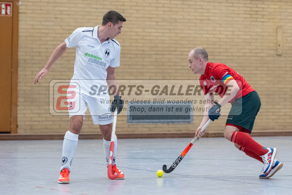 SFE_20230115_0033 | 1. Bundesliga Hockey Herren Schwarz-Weiss Neuss - Crefelder HTC am 15.01.2023 in  (Sporthalle Jahnerstrasse), Photo: Stephan Fehrmann 2022 (Sports-Gallery),Ehling Jonathan ( Crefelder HTC #22 ),Julian Dettmer ( Schwarz-Weiss Neuss #12 )